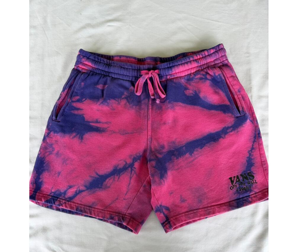 Skate Sreetwear Y2K Vans Pink&Purple Tie Dye Fleece Shorts S Grunge Cozy Lounge